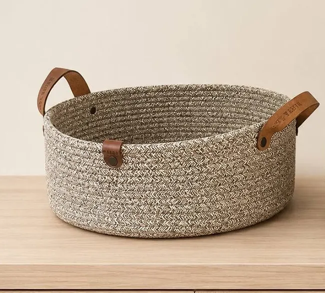 سبد قیطان دوزی دسته چرمی بزرگ